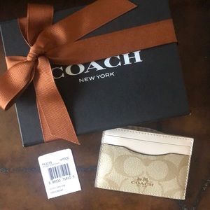 Coach Signature Card Case Light Khaki & Chalk NWT